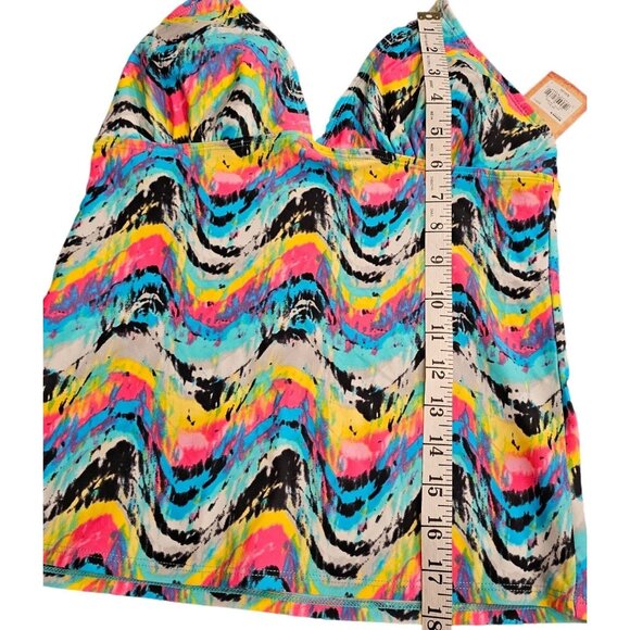 Bright Multicolor Halter Tankini Swimsuit With Tie-Side Bikini Bottoms Size S - Picture 4 of 16